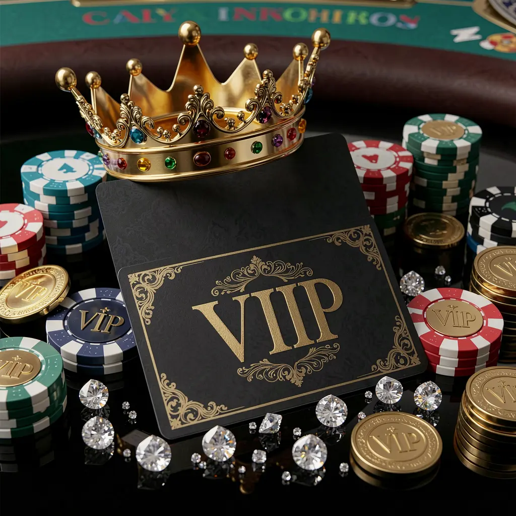 I880 VIP casino bonus concept featuring a golden crown, luxury membership card, poker chips, diamonds, and coins arranged on a glossy black table in an elegant premium style
