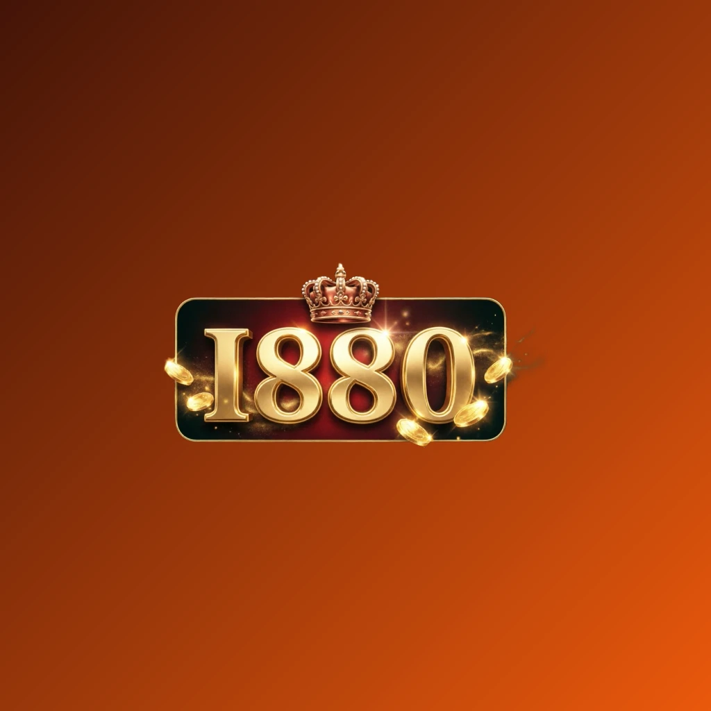 I880 casino-style logo featuring golden letters with a crown element and sparkling coins, creating a luxury gaming atmosphere on a transparent background in a wide horizontal rectangular wordmark format for website header